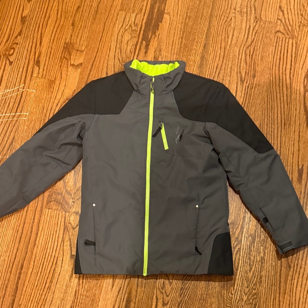 Kids Gray & Neon Green Spyder ski Jacket